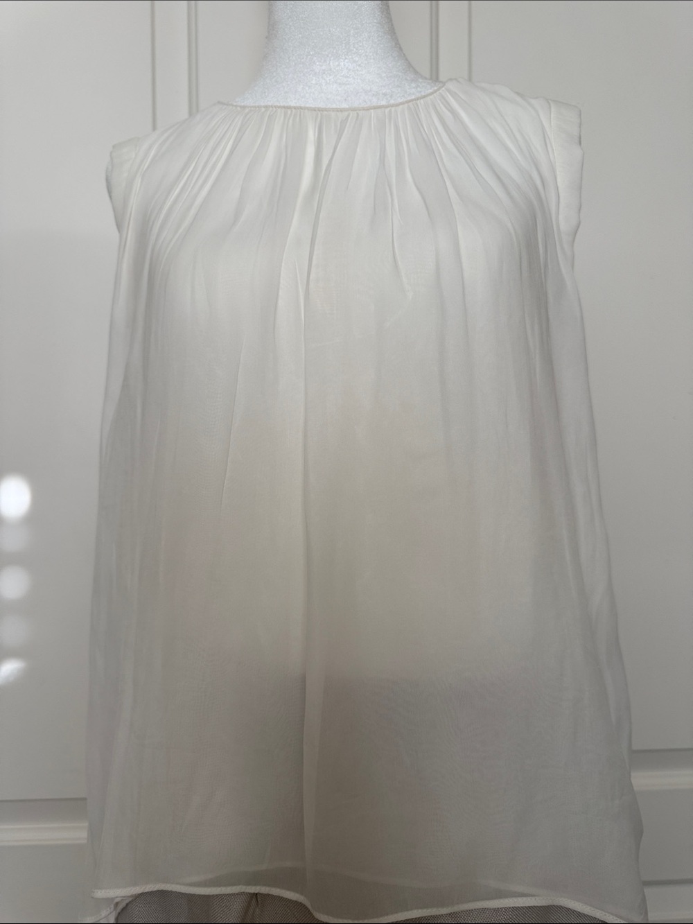 Zara Cream Sleeveless Pleated Neck Blouse size S